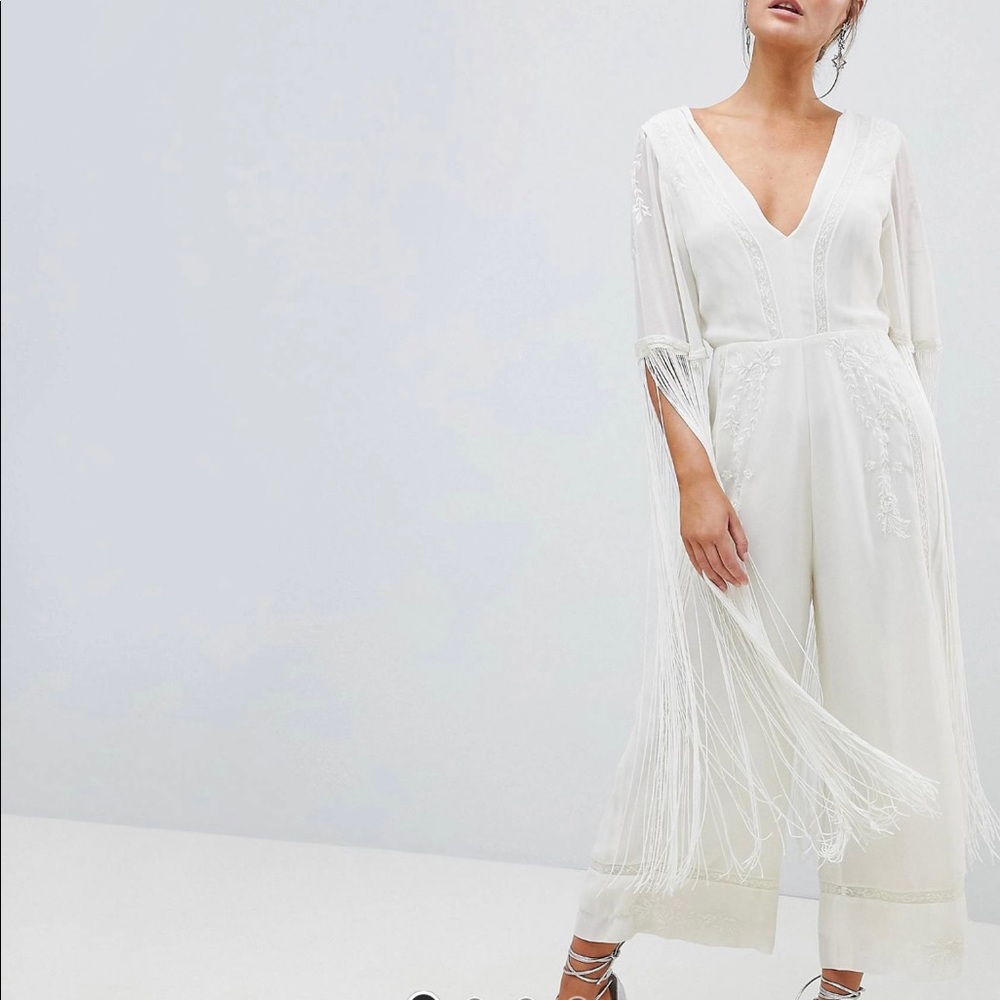 ASOS DESIGN Premium Jumpsuit With Embroidery And Fringing NWT size 2